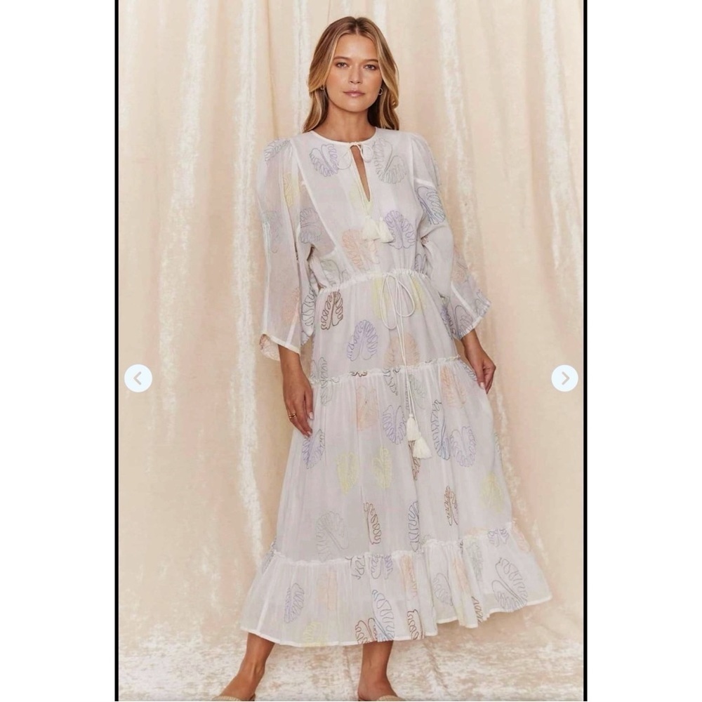 New Raga from Anthro White Embroidered Palm Dress size XS